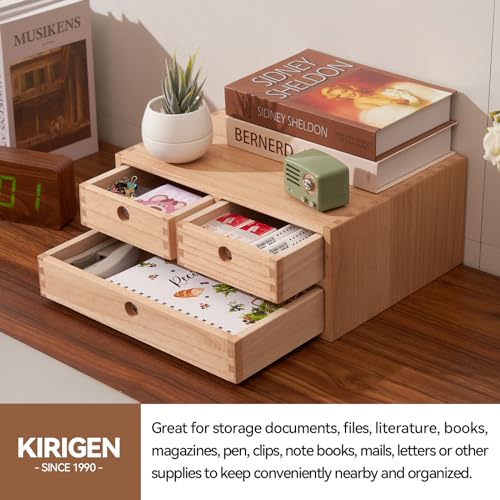 Natural Wooden Desktop Organizer with 3 Drawers D235