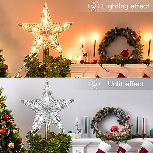 Christmas Tree Topper Star Lighted 3D Pentagram with 10 Bulbs Plug In G721