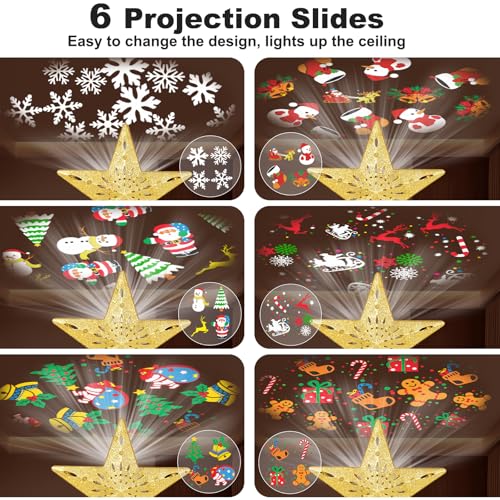 Silver 3D Glitter Christmas Tree Topper with LED Rotating Lights Q176