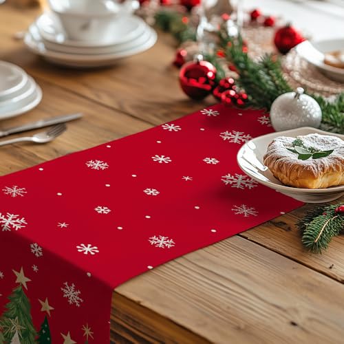 Christmas Table Runner 13x72 Inch, Red Winter Holiday Decor S612