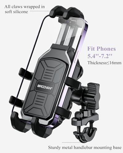 Motorcycle Phone Holder with Anti-Shake Mount, Adjustable Handlebar Cradle for Smartphones B485