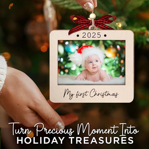 Christmas Ornament Picture Frame - Wooden Landscape Photo Frame for Tree U75225