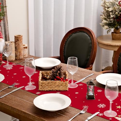 Christmas Table Runner 13x72 Inch, Red Winter Holiday Decor S612