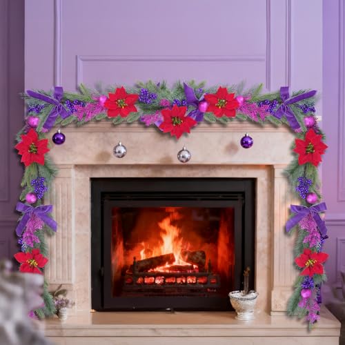 6.6 ft Christmas Garland with Faux Cedar and Glitter Berry H2007
