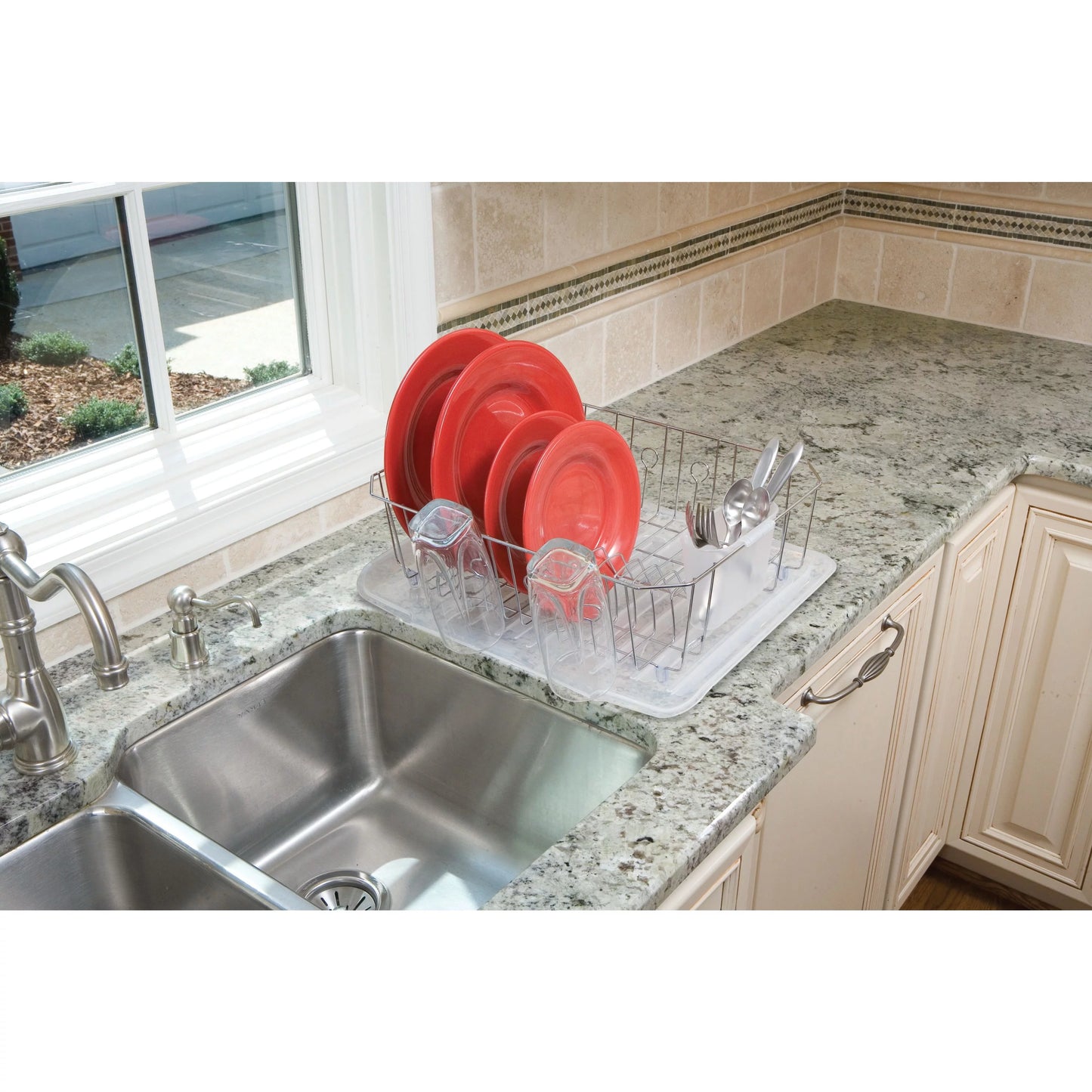 Dish Drying Rack with Utensil Holder for Kitchen Countertop, Large, Chrome R8355