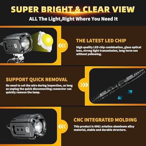 Motorcycle Auxiliary LED Light Kit with Mount Brackets, White/Amber Fog Light, Waterproof 60W K3577