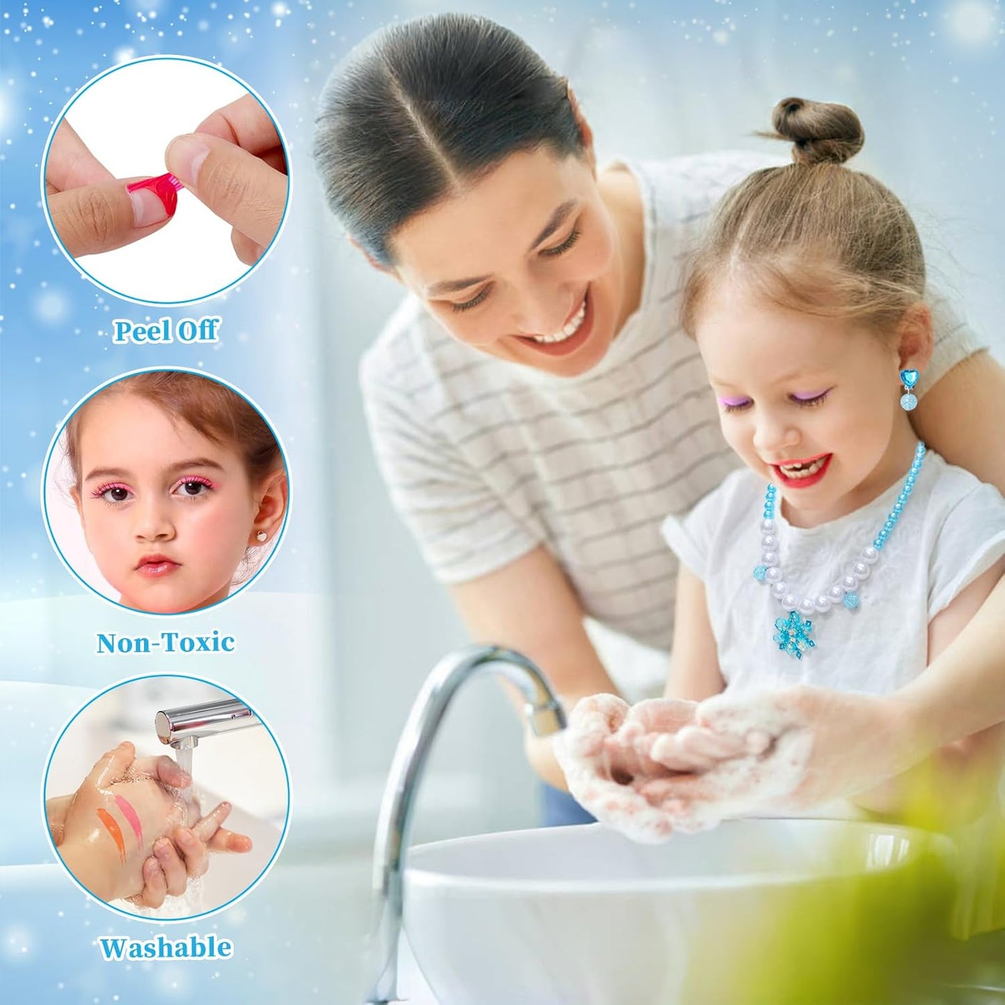 Frozen Makeup Set for Girls, 60pcs Pretend Play Cosmetics with Nail Polish & Jewelry T729824