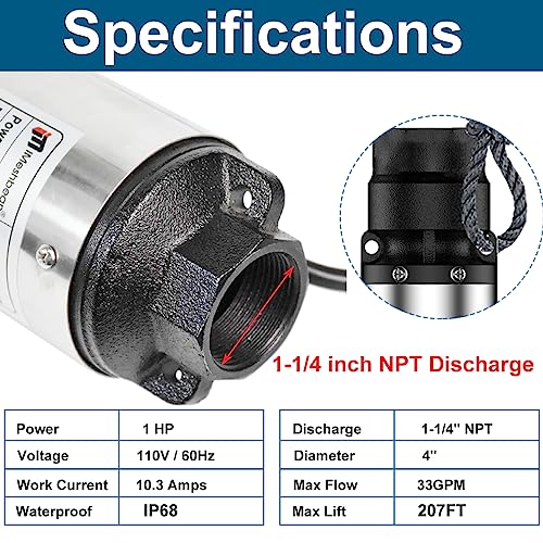 Deep Well Submersible Pump, 1 HP, 115V, Stainless Steel K24607