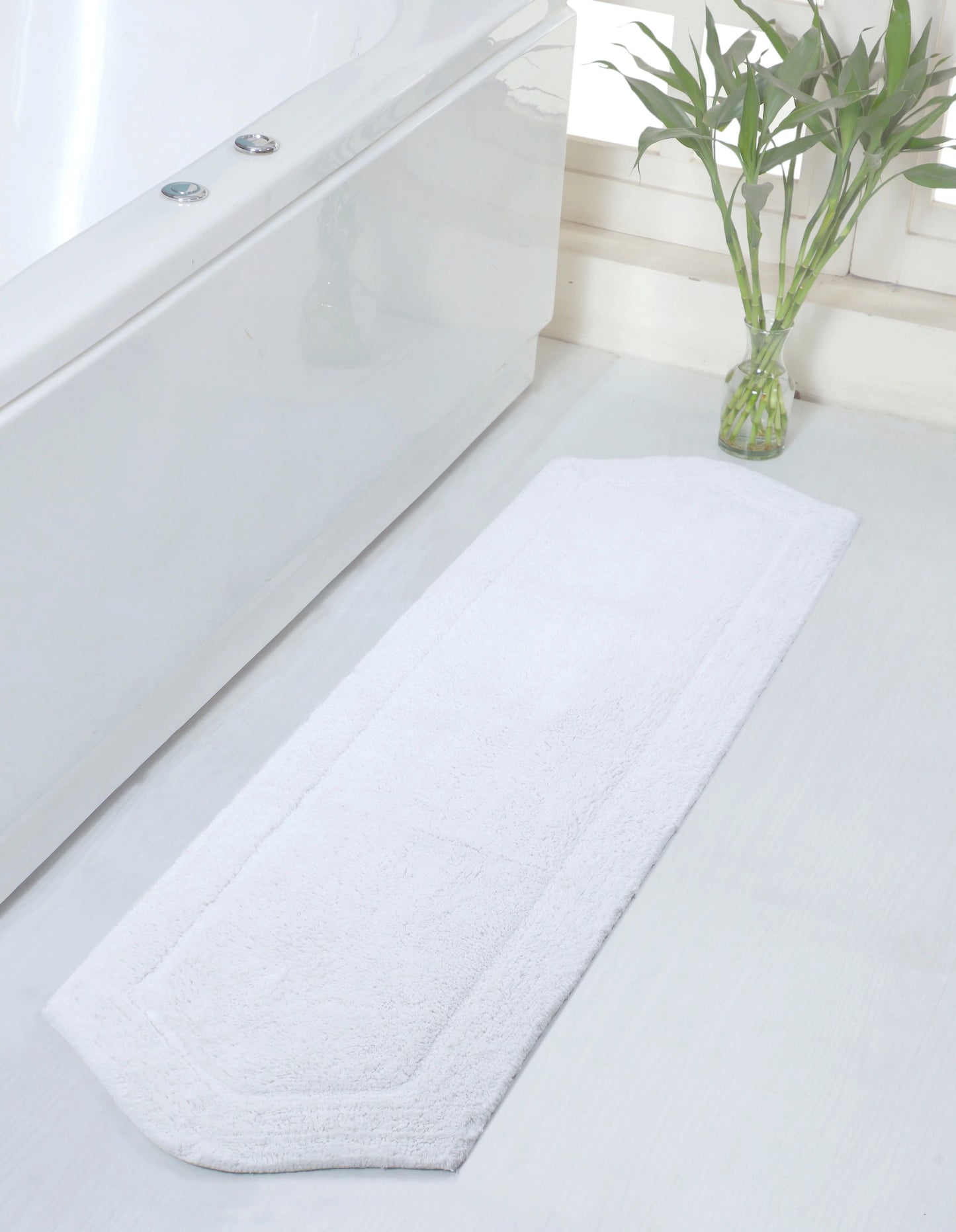 Home Weavers Waterford Collection 100% Cotton Tufted Bath Rug, Extra Soft and Absorbent Bath Rugs, Non-Slip Bath Mats, Machine Washable bath rugs for Bathroom, 22"x60" Runner, White Rug