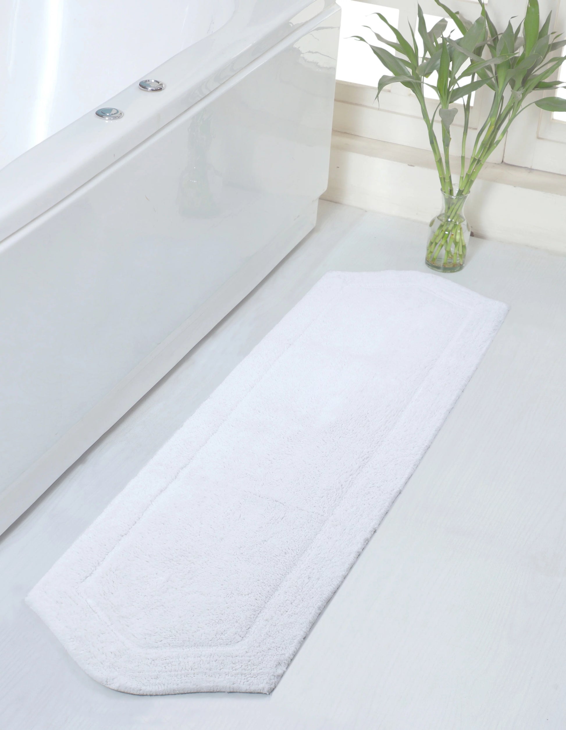 Home Weavers Waterford Collection 100% Cotton Tufted Bath Rug, Extra Soft and Absorbent Bath Rugs, Non-Slip Bath Mats, Machine Washable bath rugs for Bathroom, 22"x60" Runner, White Rug