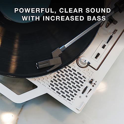 Suitcase Vinyl Record Player, 3-Speed Belt-Driven Bluetooth Turntable, Gray M488371