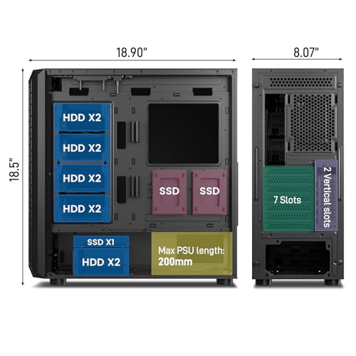 ATX NAS Computer Case Mid Tower with 4x120mm Fans, USB 3.0, 10x3.5'' HDD + 3x2.5'' SSD Q769998