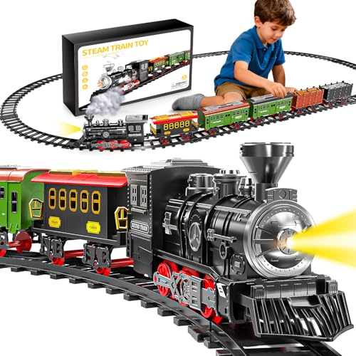 Electric Train Set for Kids with Smoke, Light and Sound, DIY Track Building Toy V61635
