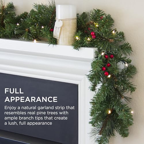 9ft Pre-Lit Christmas Garland for Stairs, Fireplace with 50 Lights W212