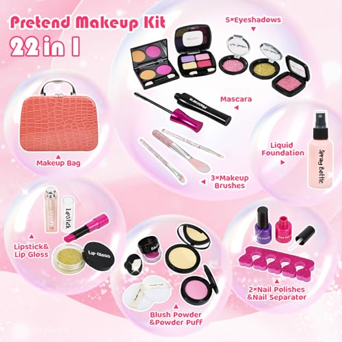 Kids Pretend Play Makeup Set with Cosmetic Bag for Toddler Age 3+ B459880