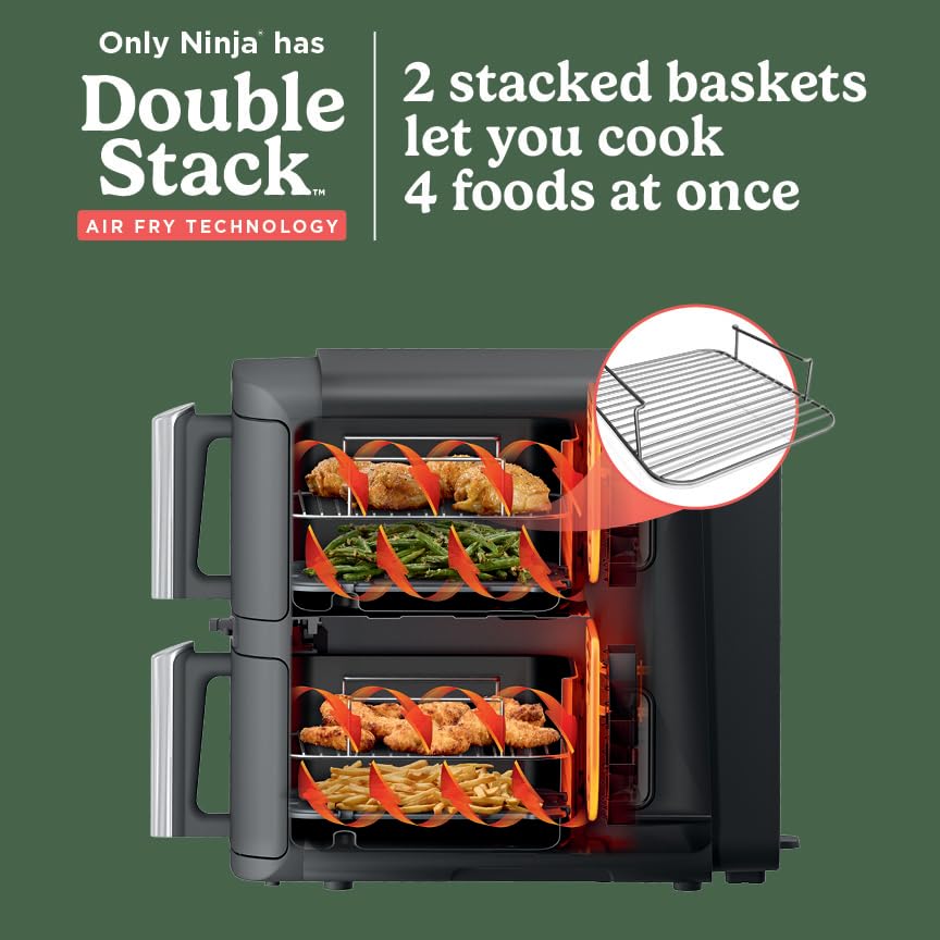 Air Fryer, 8 QT DoubleStack 2-Basket, 6-in-1, Roast & Bake, Dishwasher Safe N927