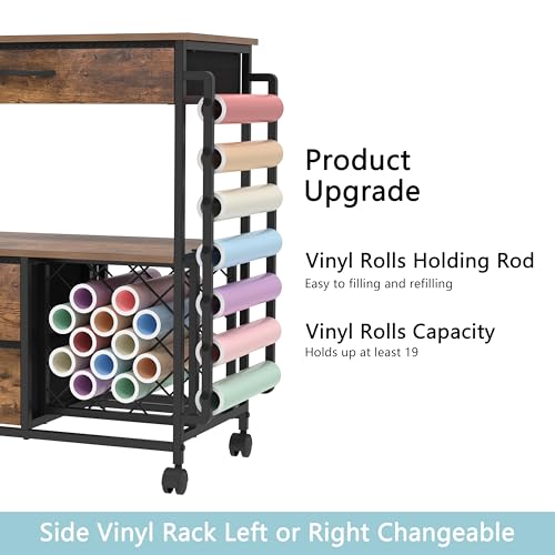 Rolling Storage Cart with Drawers and Vinyl Roll Holder for Craft Workstation P8072