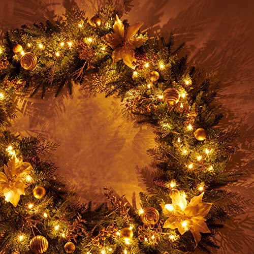 Pre-lit Christmas Garland 9ft with 50 LED Lights, Battery Operated I824