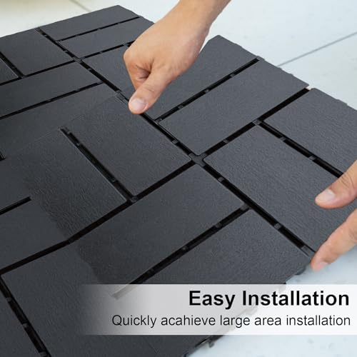 Interlocking Deck Tiles Outdoor Waterproof Patio Flooring, 12 PCS, Dark Grey Q38921