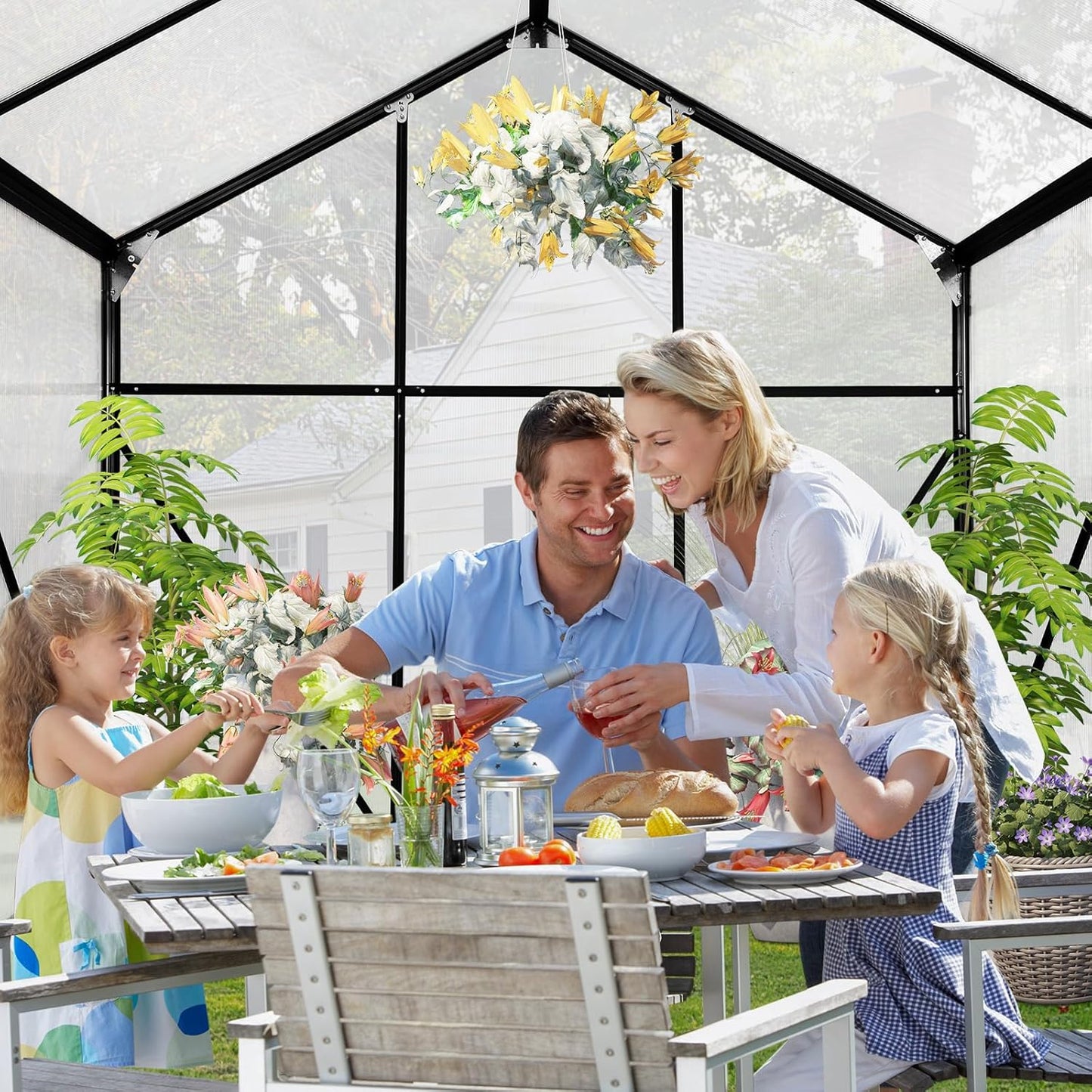 10x6 FT Polycarbonate Greenhouse with Sliding Door and Adjustable Vent Window R286982