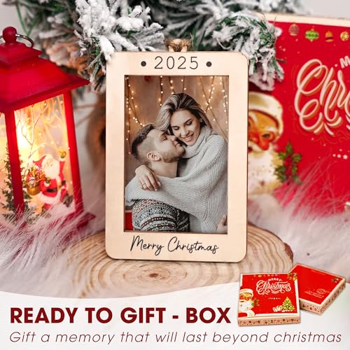 Christmas Ornament Picture Frame - Wooden Landscape Photo Frame for Tree U75225