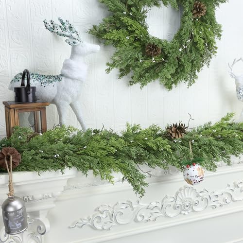 6 ft Christmas Cedar Garland - Realistic Greenery Cypress Artificial Pine Decor K327944