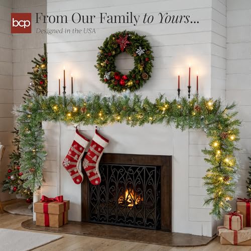 9ft Pre-Lit Christmas Garland for Stairs, Fireplace with 50 Lights W212