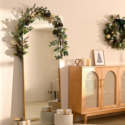 Christmas Garland with Lights, 6Ft Prelit for Mantle, Stairs Railing, Green Gold R97358