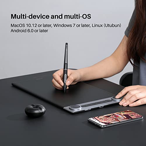 Bluetooth Wireless Drawing Tablet with Dual Dials and Battery-Free Stylus X11336
