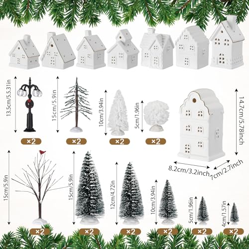 Ceramic LED Christmas Village Set with 8 Houses and 18 Trees C583