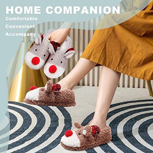 Women's Fuzzy Reindeer House Slippers Indoor Shoes S5360