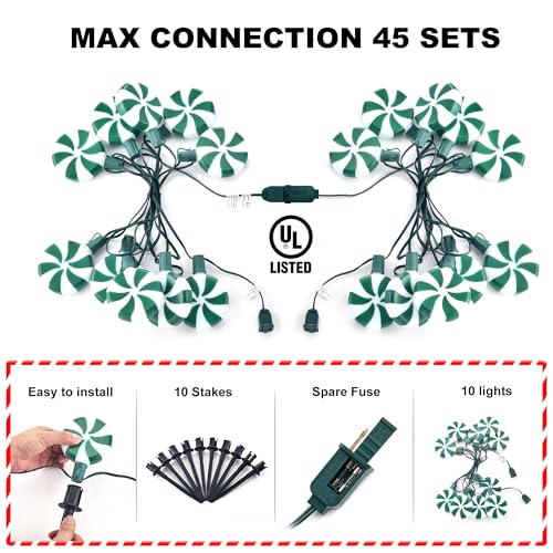 Unicorn Christmas Lollipop Pathway Lights, 10 LED Peppermint String Lights with Stakes M138626