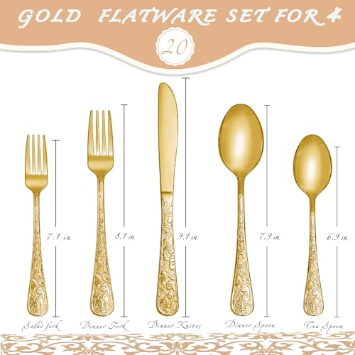 Gold Stainless Steel 20 Piece Flatware Set with Fork, Spoon and Knife H727243