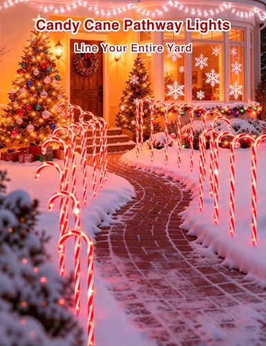 24 Pack 28" Solar Candy Cane Path Lights Christmas Decorations, 264 Bright LEDs Waterproof Outdoor Yard Garden Walkway Z629998