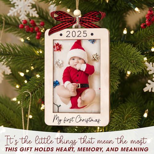 Christmas Ornament Picture Frame - Wooden Landscape Photo Frame for Tree U75225