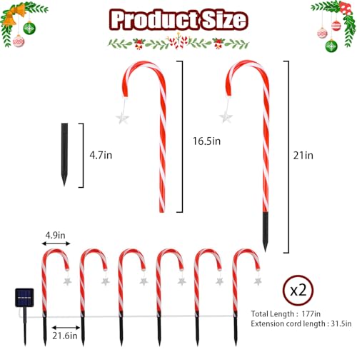 Candy Cane Solar Pathway Lights, 21" Outdoor Christmas Yard Decor B370