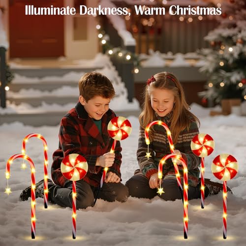 Solar Walkway Lights Outdoor, 8 Pack Candy Cane Christmas Decorations P5544