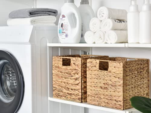 Wicker Storage Cubes with Liners, Water Hyacinth Baskets for Shelving, Handwoven Square Baskets, Medium, 4 Pack D5574