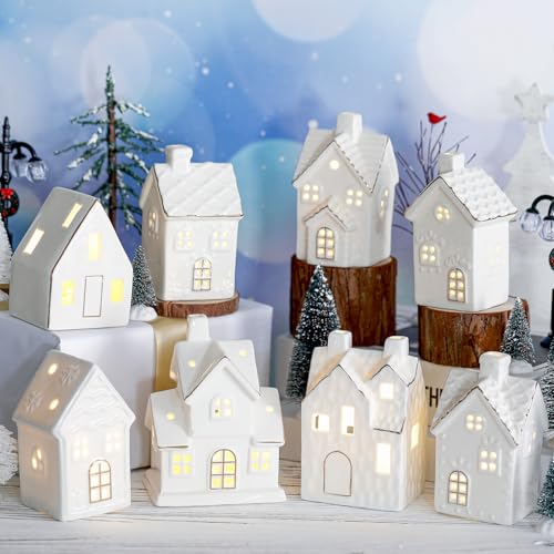 Ceramic LED Christmas Village Set with 8 Houses and 18 Trees C583