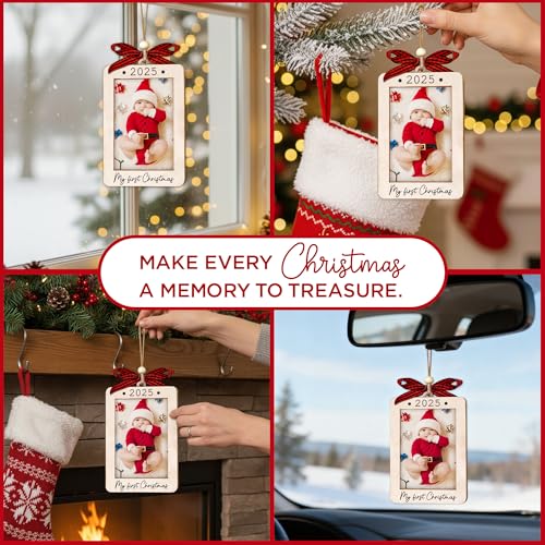 Christmas Ornament Picture Frame - Wooden Landscape Photo Frame for Tree U75225