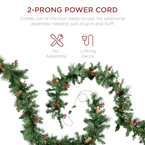 9ft Pre-Lit Christmas Garland for Stairs, Fireplace with 50 Lights W212