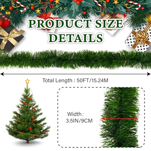 50ft Green Artificial Pine Garland for Indoor Outdoor Christmas Decor Q308536