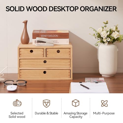 Natural Wooden Desktop Organizer with 3 Drawers D235