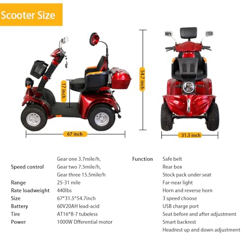 All Terrain 4 Wheel Mobility Scooter for Seniors and Adults M621