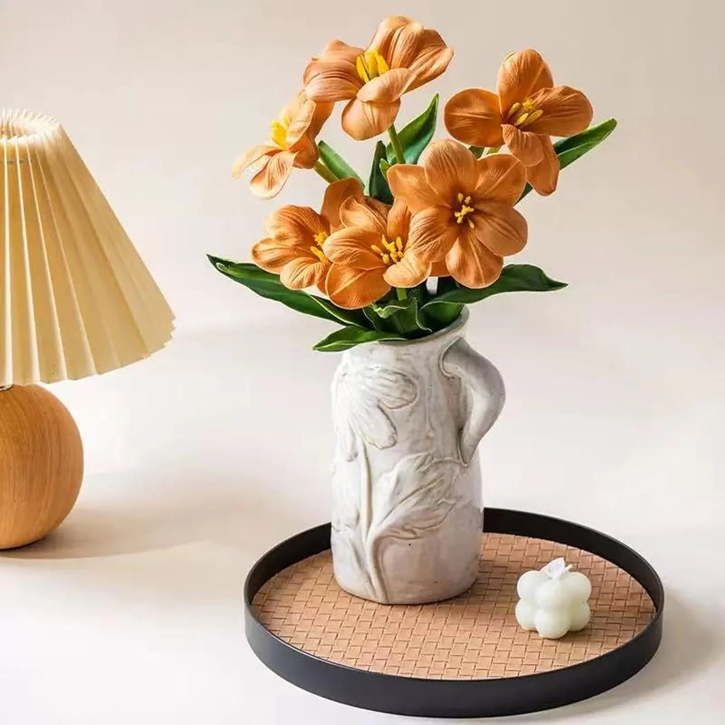 White Ceramic Vase with Handle S888693