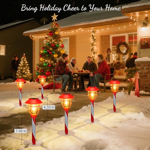 6 Pack Solar Pathway Lights Outdoor Christmas Decorations, Waterproof Candy Cane for Yard Walkway S64243
