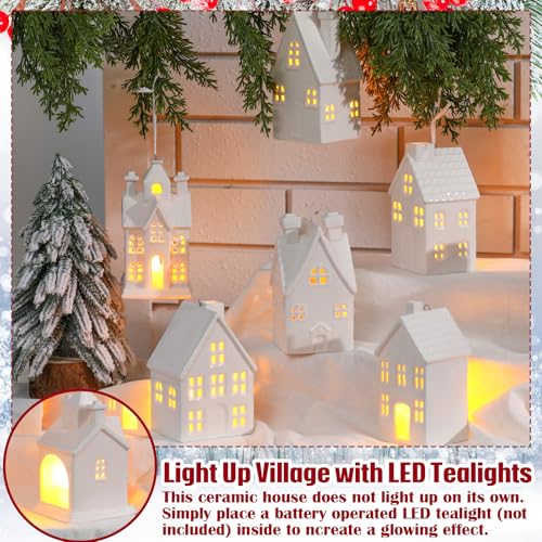 Set of 6 White Ceramic Christmas Village Houses Tabletop Decorations G339
