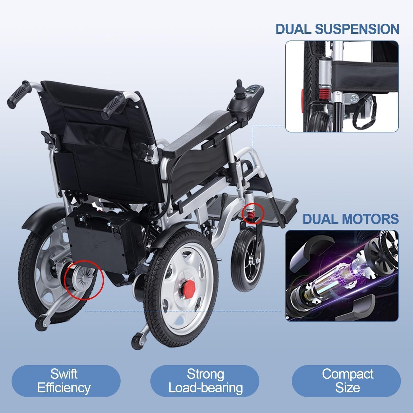 Foldable Electric Wheelchair for Adults, Heavy Duty Portable I87848