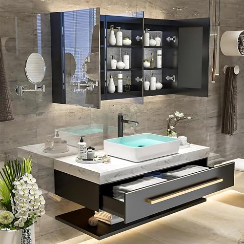 Floating Bathroom Vanity with Sink and LED Mirror, Wall Mounted, 36 Inch X9862