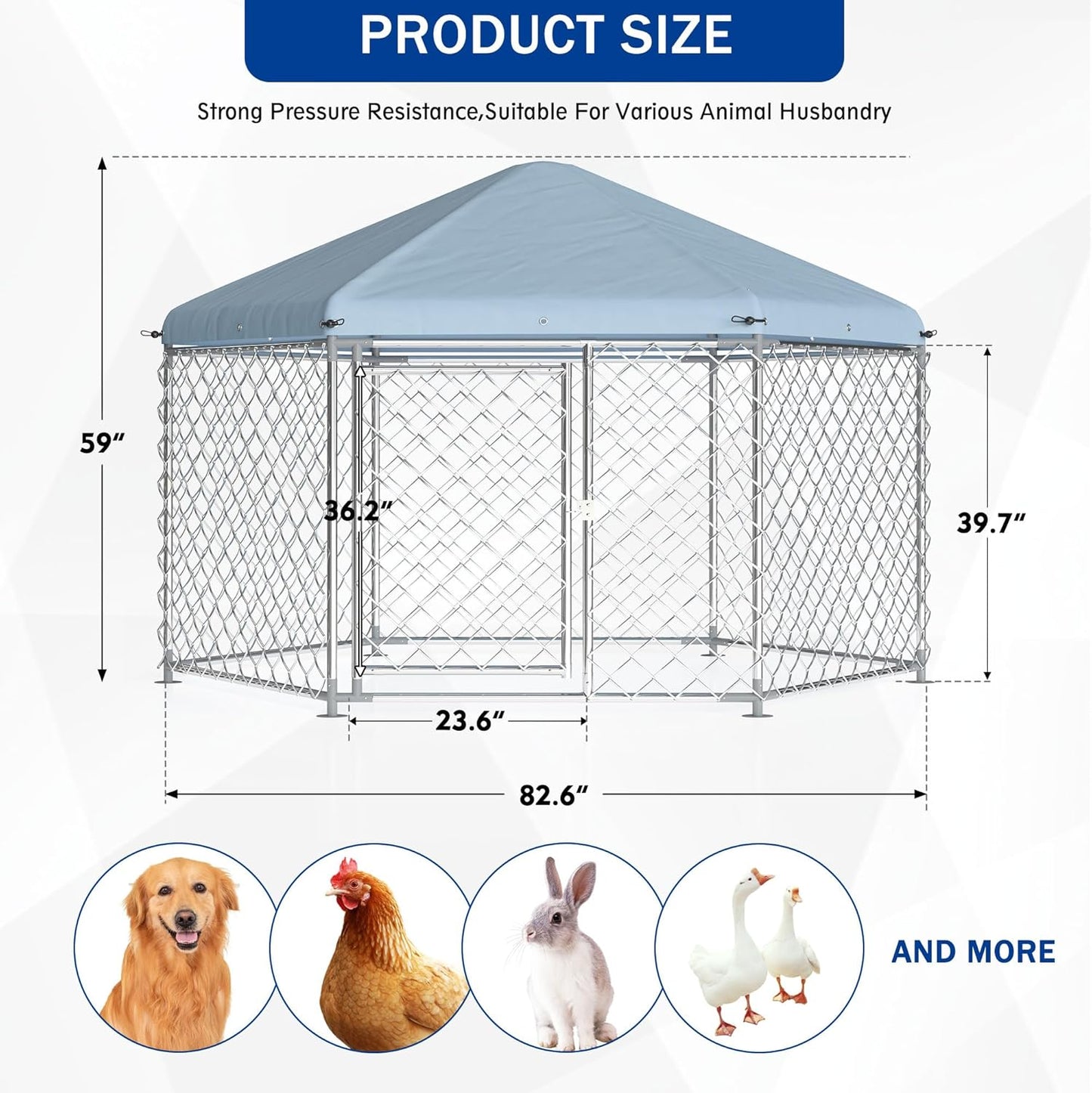 Large Dog Kennel Outdoor with Roof and Metal Gate H961